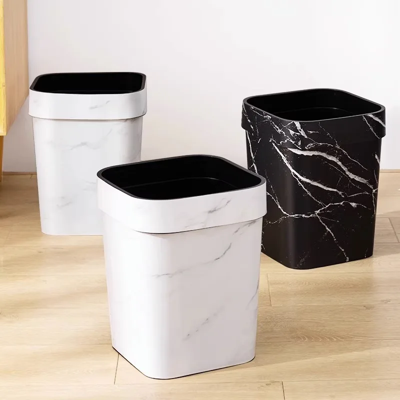 12L marble rectangular trash can is suitable for office, bedroom, bathroom, kitchen, suitable for narrow spaces, stable and dura