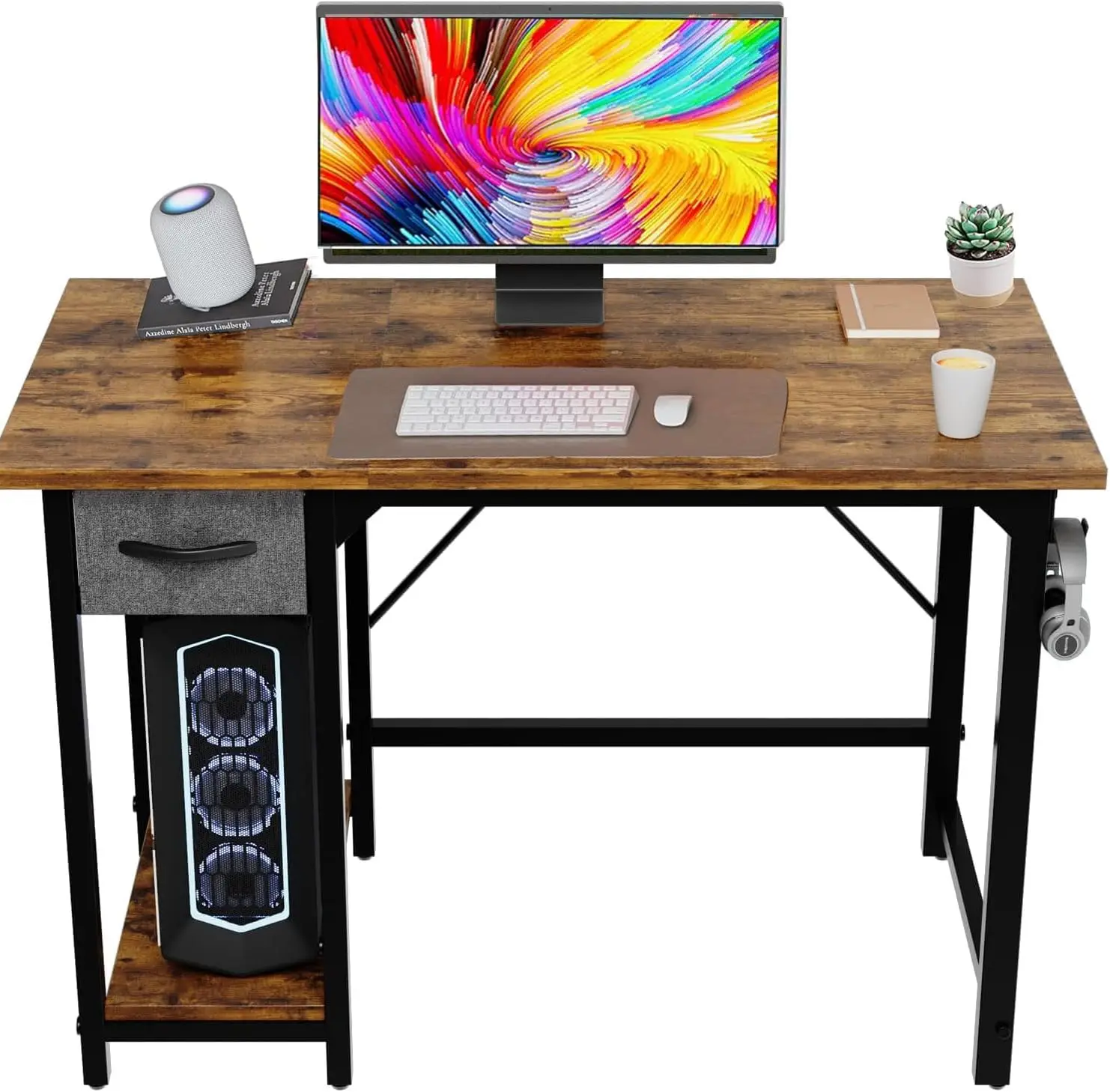 ديفوكو 100x50 سم مكتب مع أدراج طاولة كمبيوتر صغيرة مع حامل سماعات الرأس طاولة مكتب صغيرة طاولة الدراسة #2