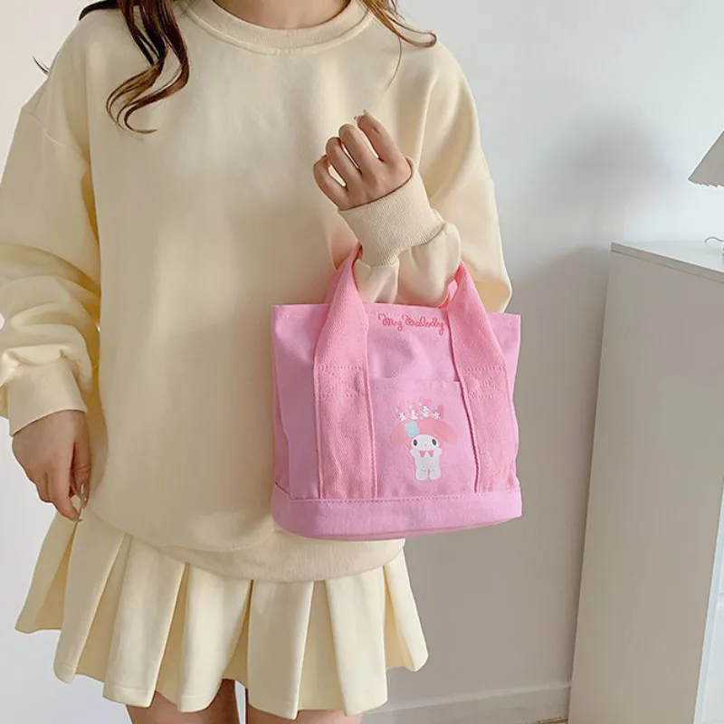 كارتون لطيف حقيبة يد جديدة سعة كبيرة حقيبة قماش قنب المرأة عادية صغيرة مربعة حقيبة كورومي الغداء حقيبة