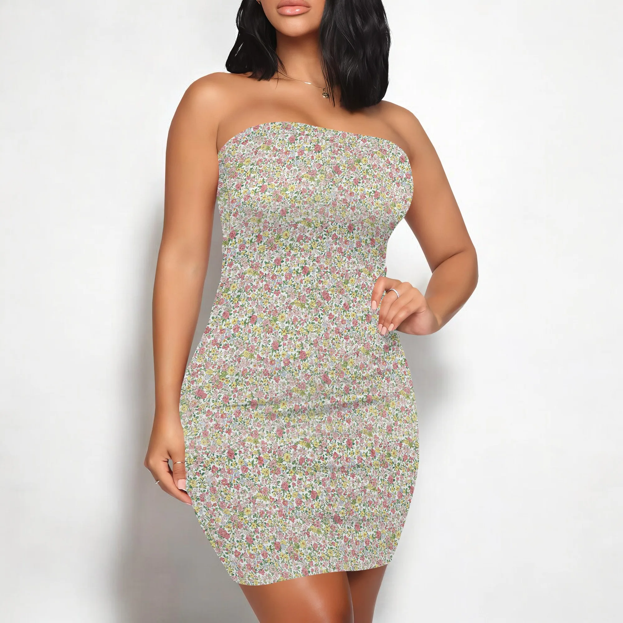 ผู้หญิงฤดูร้อนปิดไหล่ชุดมินิเซ็กซี่Bodycon Straplessดอกไม้สั้นชุดY2k Backless Fairy Mini Dress