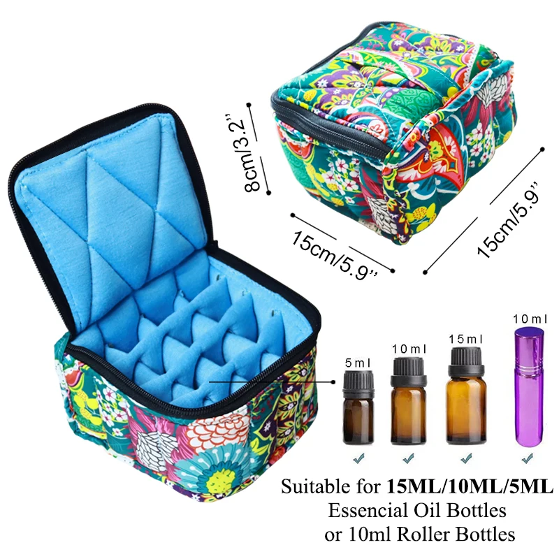 Portable Travel Small 10ml 15ml 16 Bottles Essential Oil Carrying Kit Organizer Storage Bag Massage Oils Set Zipper Pouches Case