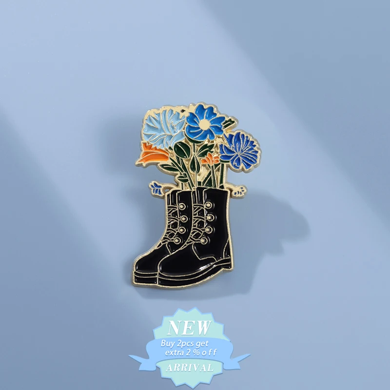 Beautifully vivid Boot Enamel Pin Creative Martin Boots Flower Garden Brooch Lapel Backpack Badge Plant Jewelry Gift Accessories