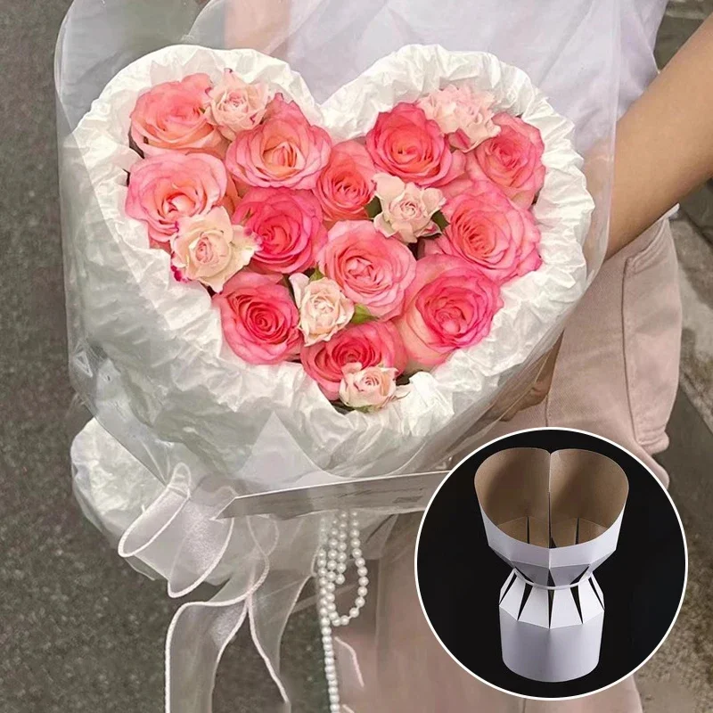 5PCS Heart Shaped Box for Bouquet Arrangements Cardboard Flower Packaging Boxes Flower Bouquet Packing Box Birthday Gift 포장보자기