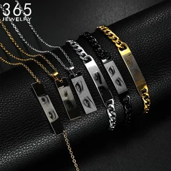 365 Personalized Engrave Eye Picture Bracelet Necklace Stainless Steel Gold Color For Women Men DIY Lovers Jewelry Gifts