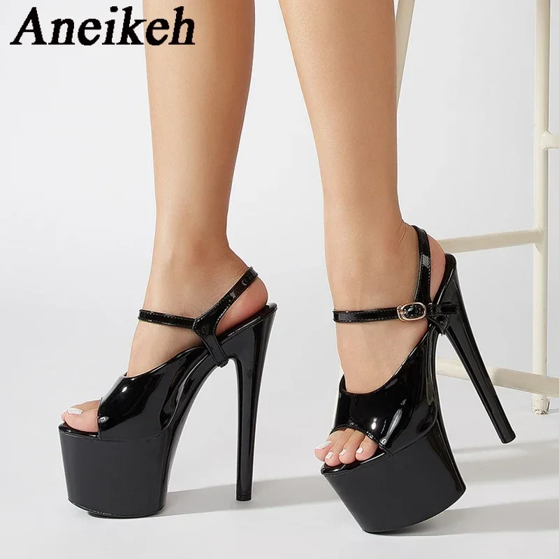 

Aneikeh/летние модные сандалии из искусственной кожи на толстой подошве в Риме, на платформе и платформе, вечерние женские туфли-лодочки до щиколотки, обувь с пряжкой и ремешком