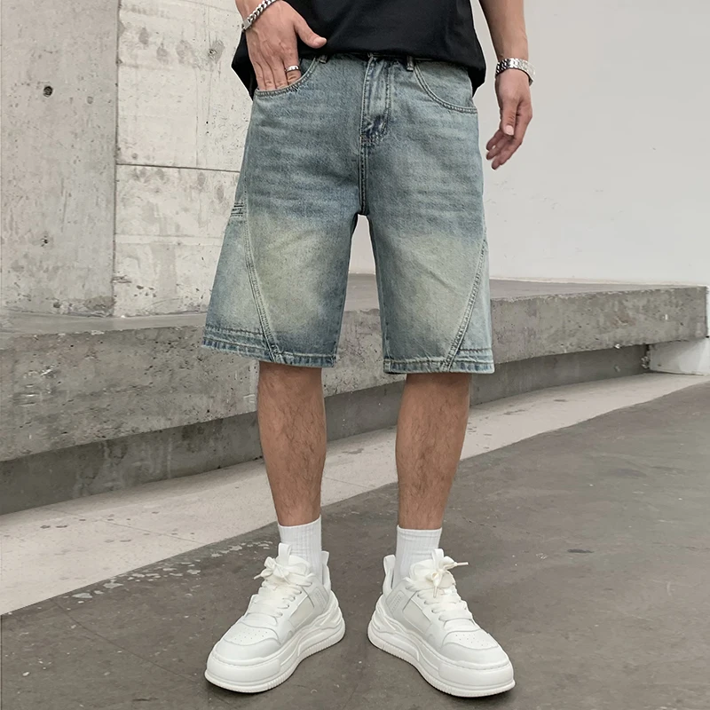 High End Light Colored Straight Leg Men'S Denim Shorts Summer Trend Fashionable Design Casual Capris