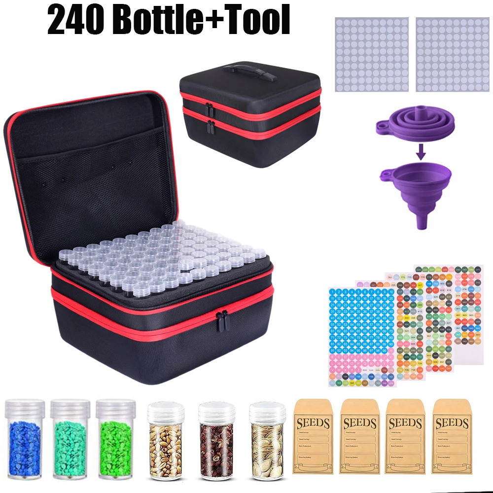 3 levels 240 Slots Diamond Art Storage Container with Accessories and Tools, Portable Bead Storage Boxes for Diamond Painting