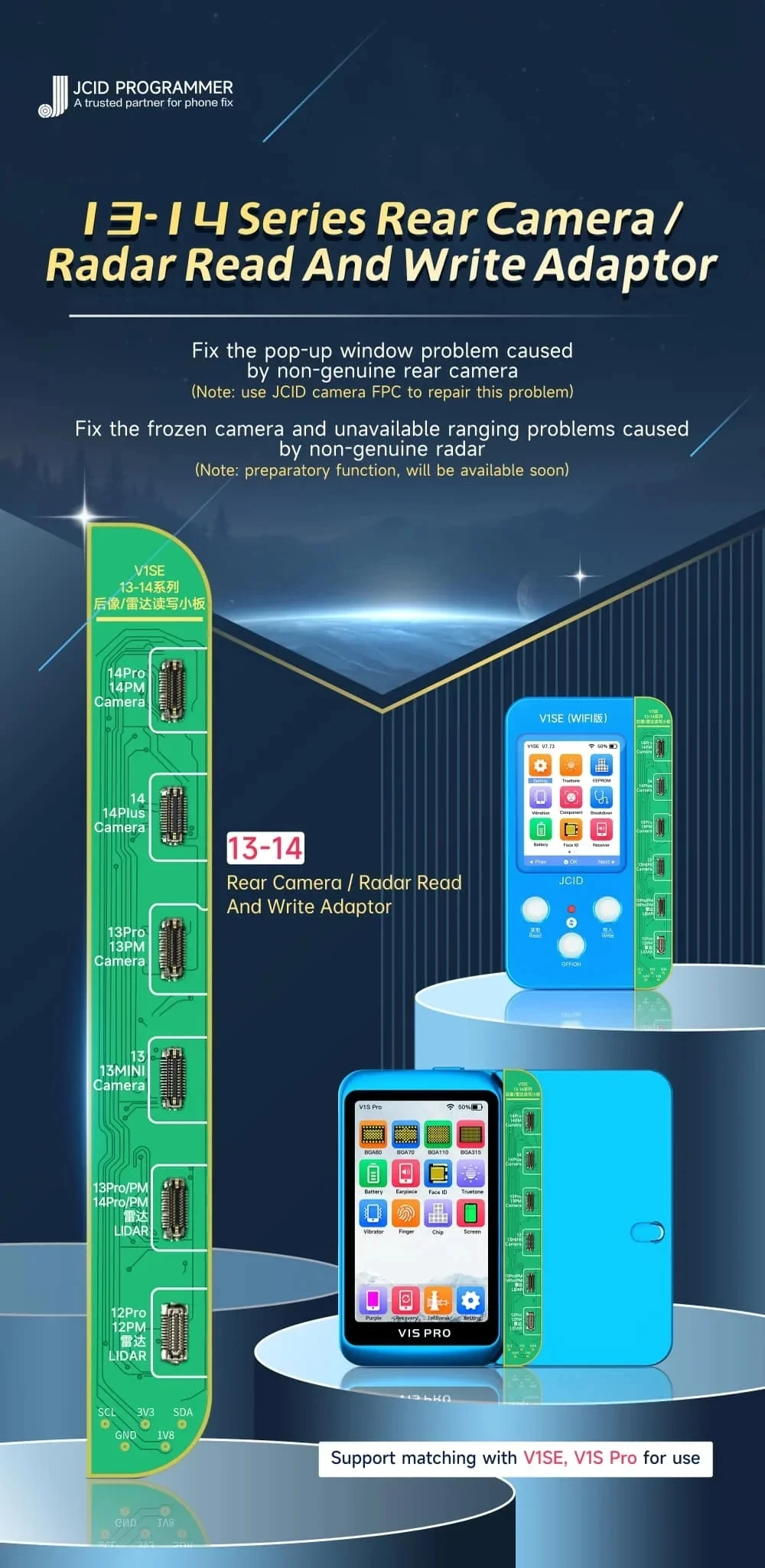 JC V1SE Programmer for iPhone X 11 12 13 14 15 Pro Max Photosensitive Color Touch Shock Fingerprint Battery Programmer