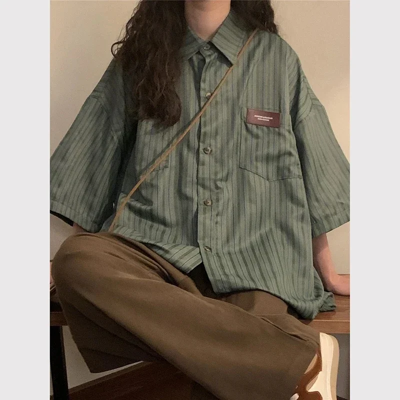 Vintage Striped Women with Tie Blouses Harajuku Oversized Loose Preppy Tops Japanese Summer Fashion Long Sleeve Shirts New