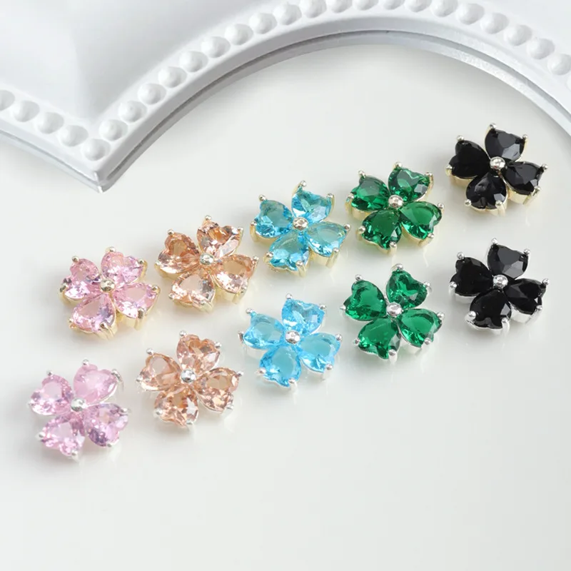 10PCS\BAG Luxury  Nail Parts Nail Decoration Charm Gold Silver Zircon Plant Clover Nail Jewelry Combination DIY Manicure Art