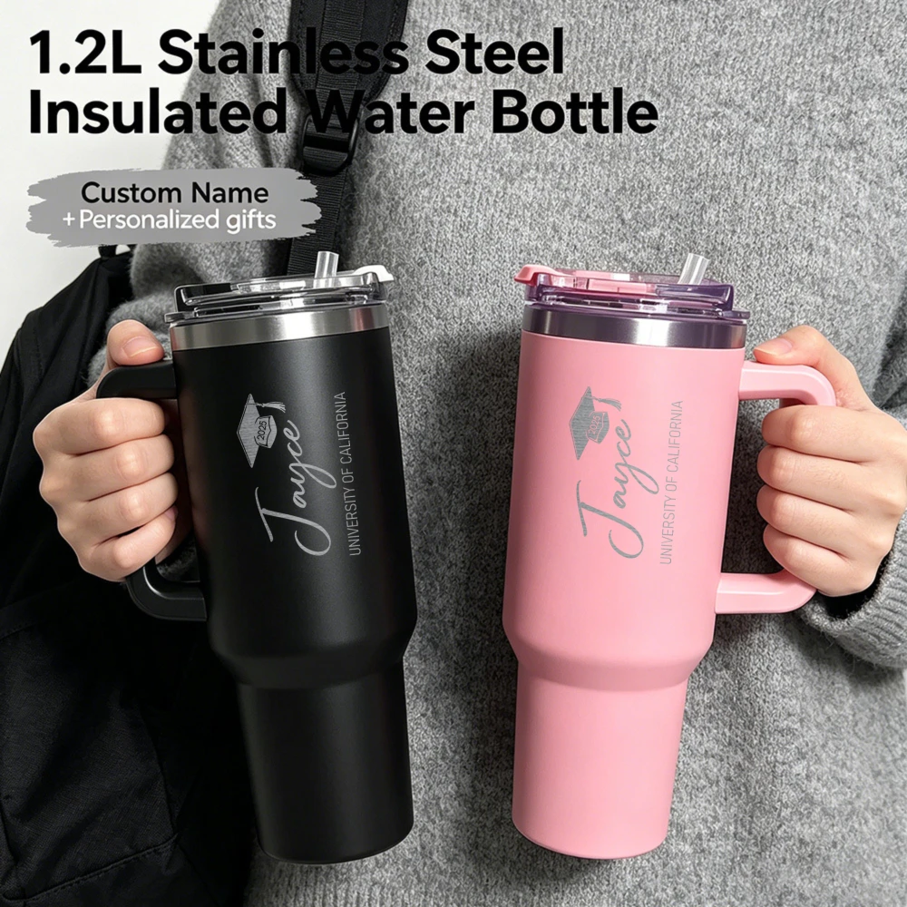 With lid1200ML Custom Large Capacity Thermos Cup Stainless Steel Vacuum Insulated Water Bottle with Straw Leak Proof Gym Travel view 6