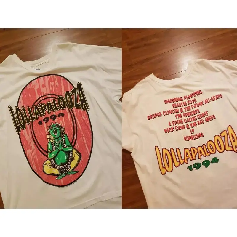 تي شيرت Lollapalooza Festival 1994 من القطن الثقيل باللون الأبيض للرجال TR381