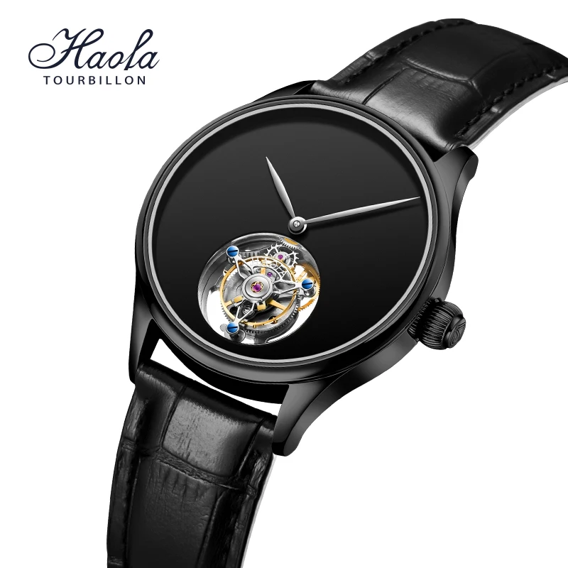 Haofa Simple Manual Tourbillon Mechanical Watches Mens 2023 No Logo Flying Tourbillon Sapphire Wristwatches Skeleton Luxury 1039