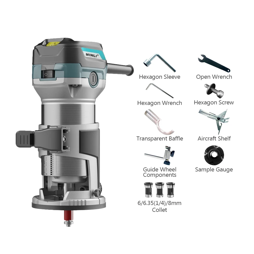 Fresadora de madeira elétrica, 710W, 220V, Carpintaria, Ferramentas de aparar manuais, Carpintaria, Aparador laminado, Ferramentas elétricas