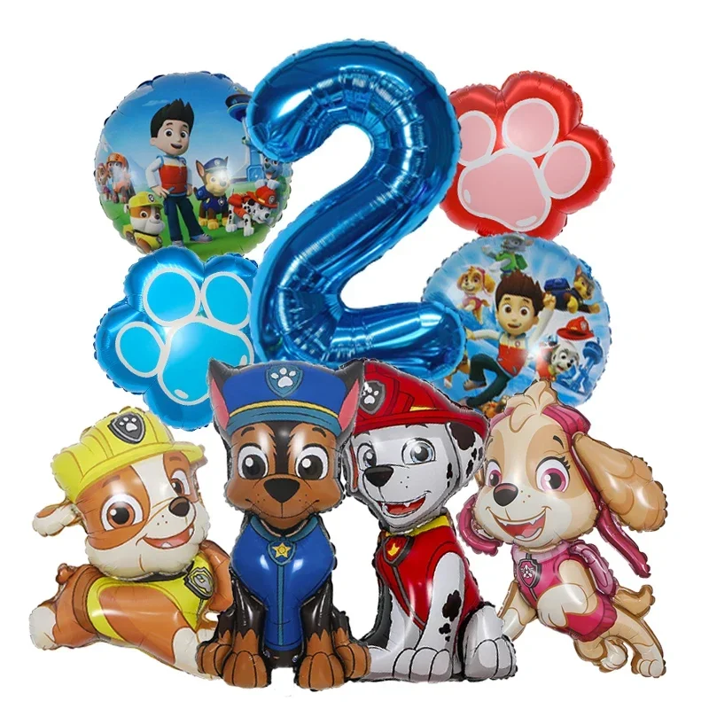 9pcs Cartoon Paw Patrol Foil Balloon Digital Number Supplies Rescue Dog Party Decoration Baby Gift Chase Skye view 4