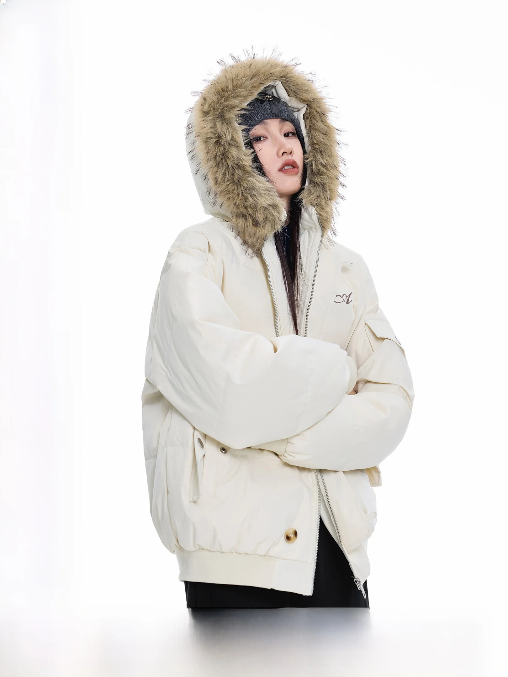 

Ich Mode American Sle Женская пуховая куртка с капюшоном и пуховым воротником Пальто-парка Зимняя теплая верхняя одежда Regular Fit Long Sve