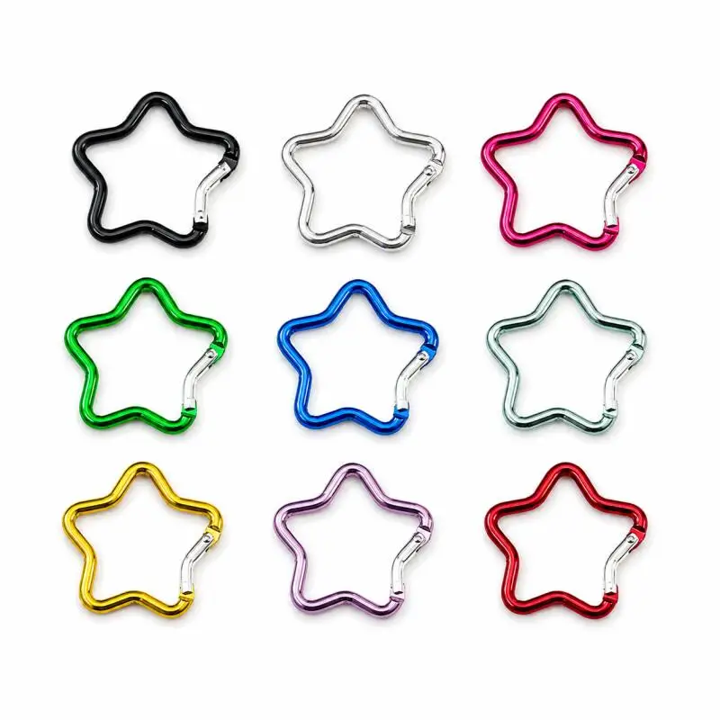 10~50pcs Spring Lock Star Carabiner Keychain Aluminum Alloy Clip for Hiking Camping Backpack Travel Outdoor Men Women