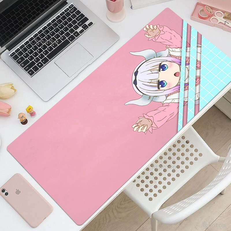 Kanna-Grand tapis de souris Anime pour adolescentes, tapis de clavier d'ordinateur, rose Kawaii, polymères de bureau média pour chambre à coucher, 90x40