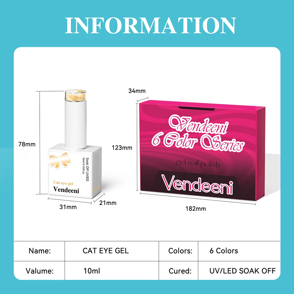 Vendeeni TPO HEMA FREE 6 Farben/Set Glasperlen Kristall Katzenaugen Gel Nagellack Klarer Jelly UV Magnetischer Gel-Lack mit Display – Detail 10