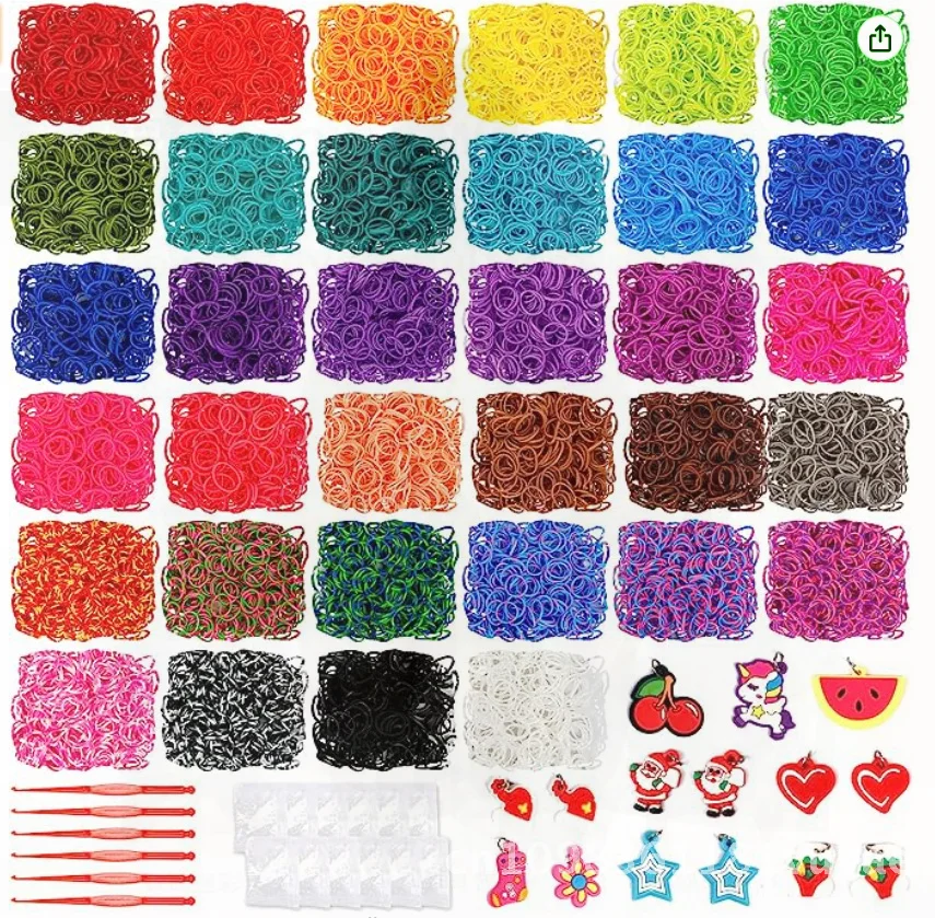 Juego de bandas de goma de 34 colores, 17160 + rejillas, sección luminosa, paquete de repuesto de pulsera de Color, juguete educativo Visual para niños