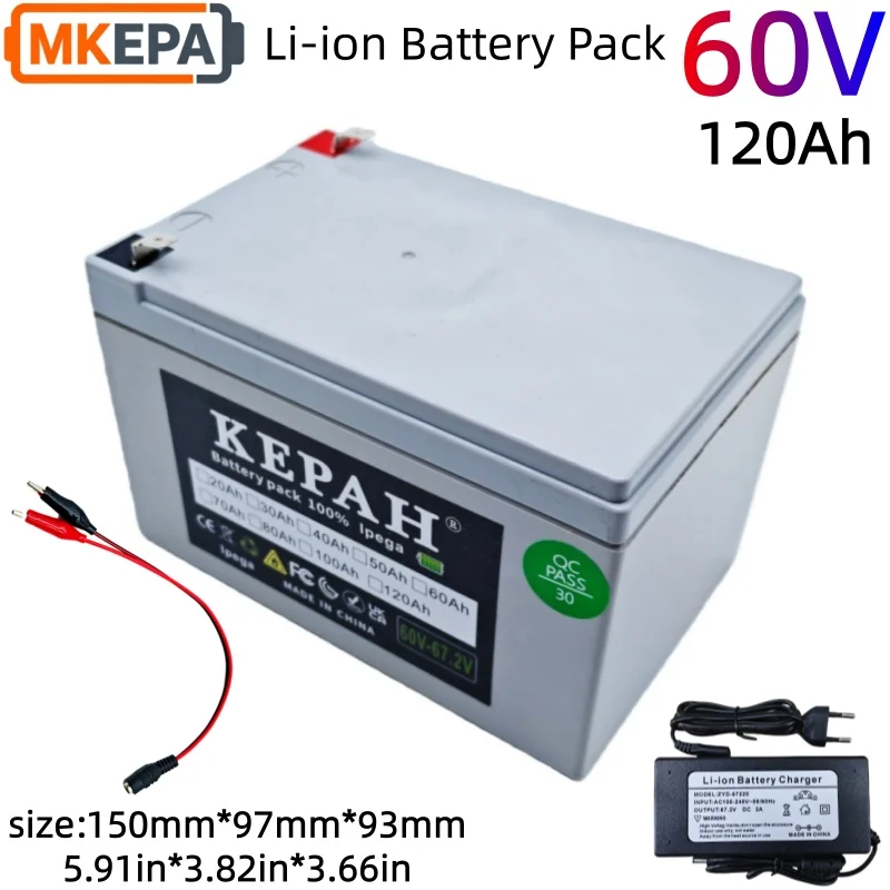 60V 120Ah 18650 lithium ion battery pack 67.2v 120000mAh various equipment battery Tricycle Backup Solar Power Storage,with BMS