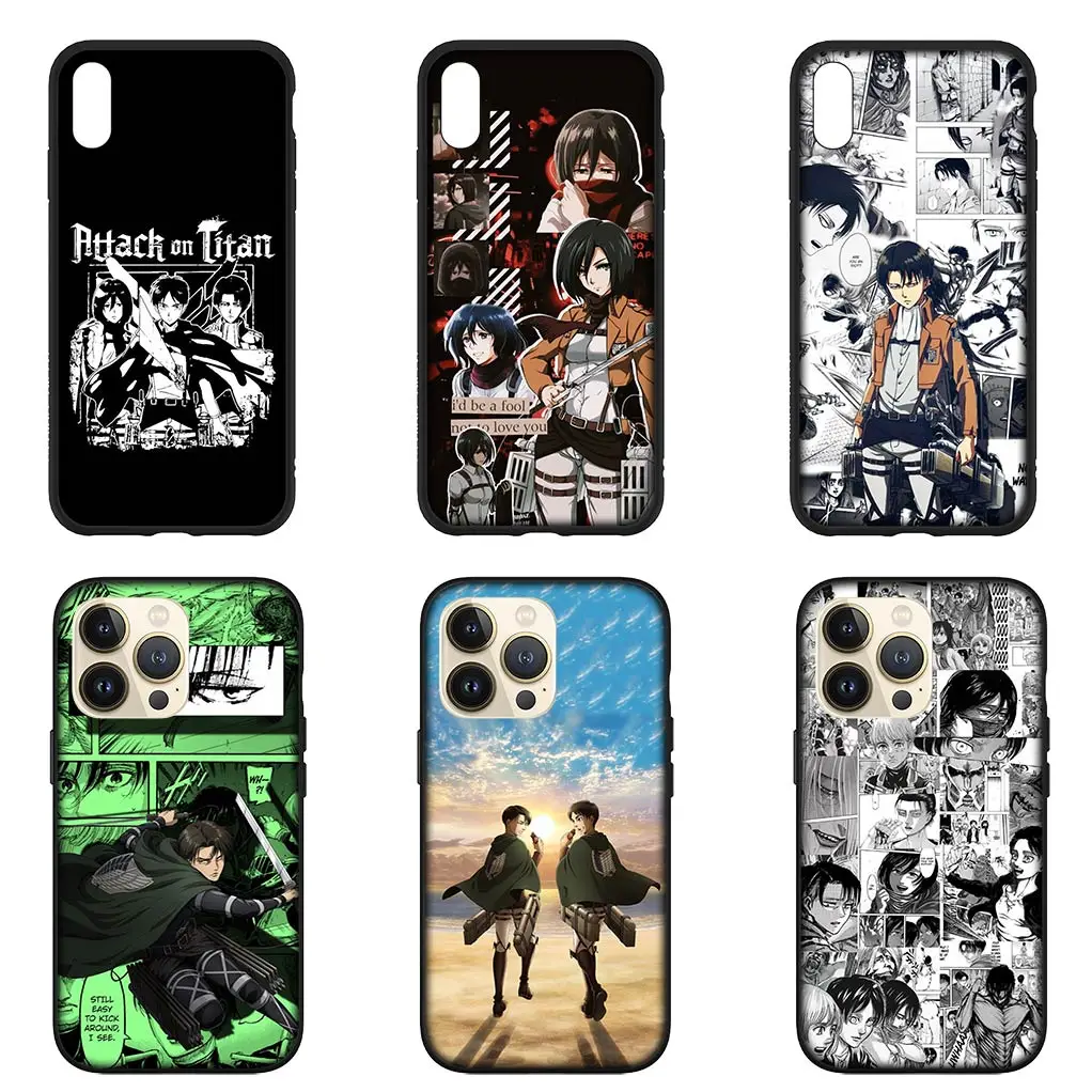 Levi Cartoon Attack on Titan Eren Jaeger Phone Cover Case for Apple iPhone 15 14 Plus 13 12 Mini Pro Max + 13Pro 14+ 15+ Coque