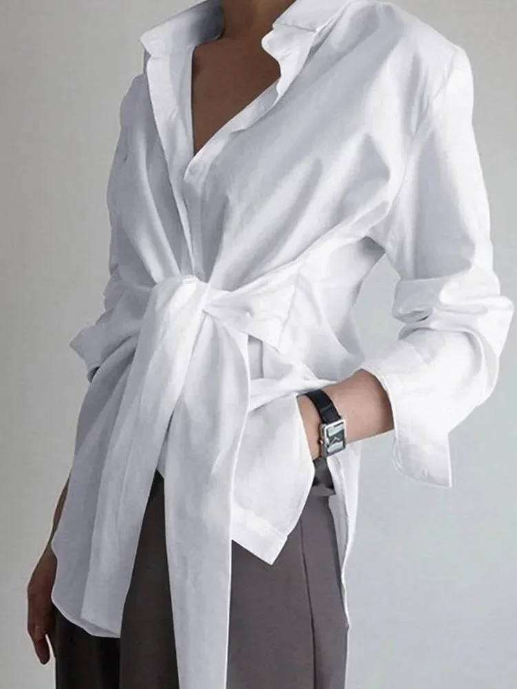 

GELITAYIN Spring Fashion Elegant Lace Up Women's Top Autumn Street Style Women's Office Shirt18659