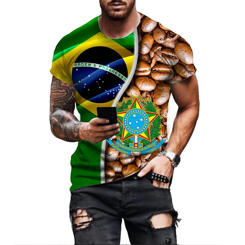 Männer T-Shirt Brasilien Flagge National Emblem 3D-Druck Frau O-Ausschnitt T-Shirts übergroße Harajuku Streetwear Kinder T-Shirts Mann Hip Hop Tops