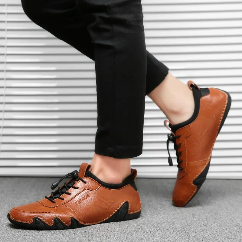 2024 Fashion Octopus Men Casual Shoes Soft Leather Men Shoes Lace-up Breathable Soft White Sneakers Casual Flats Men Loafer