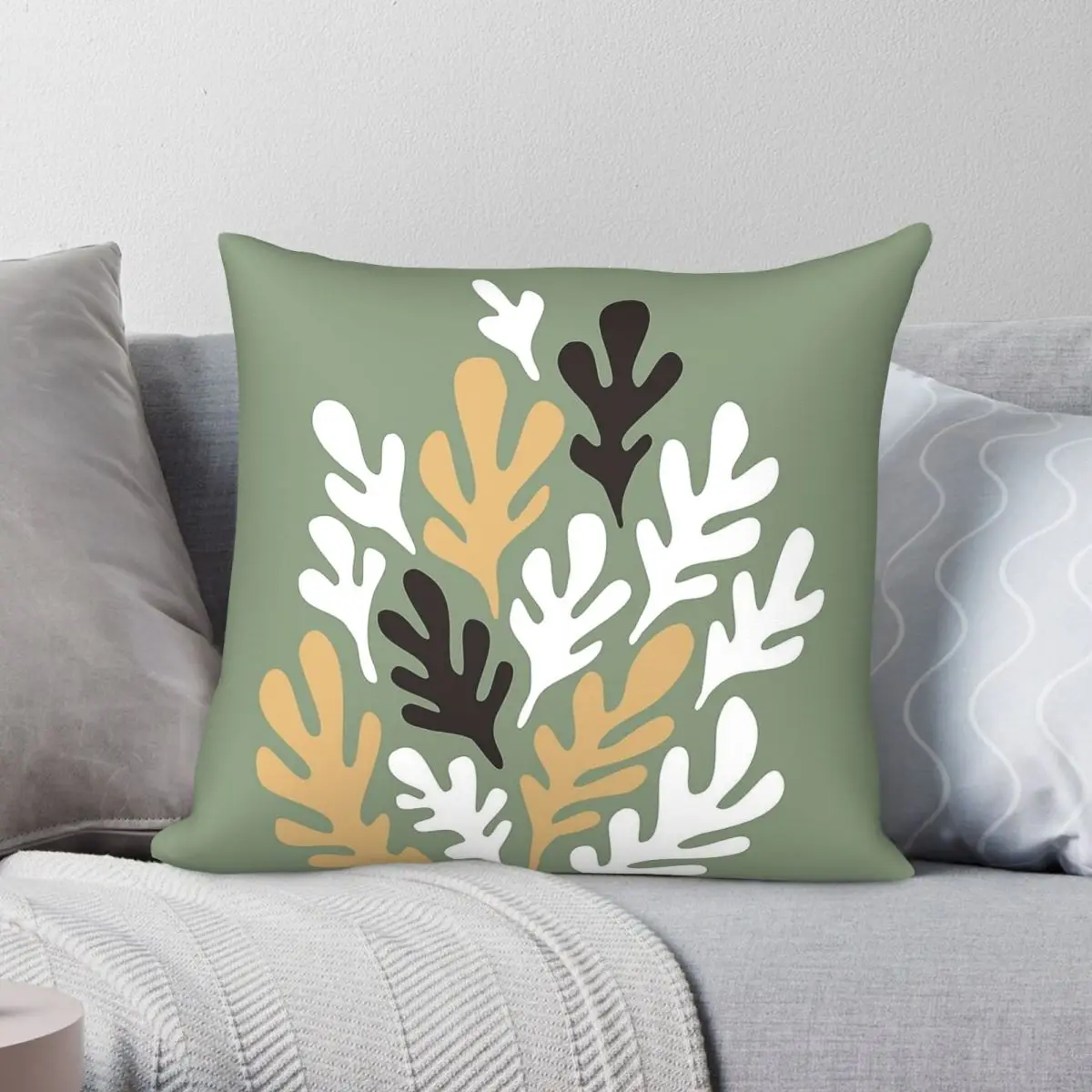 Plant Portrait On Green Square Pillowcase Polyester Linen Velvet Pattern Zip Decorative Room Cushion Cover 45x45