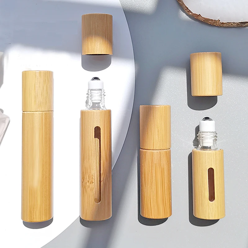 1/3/5/10ml Bamboo Wood Bottle Perfume Stainless Roll Oil Perfume Empty Bottle