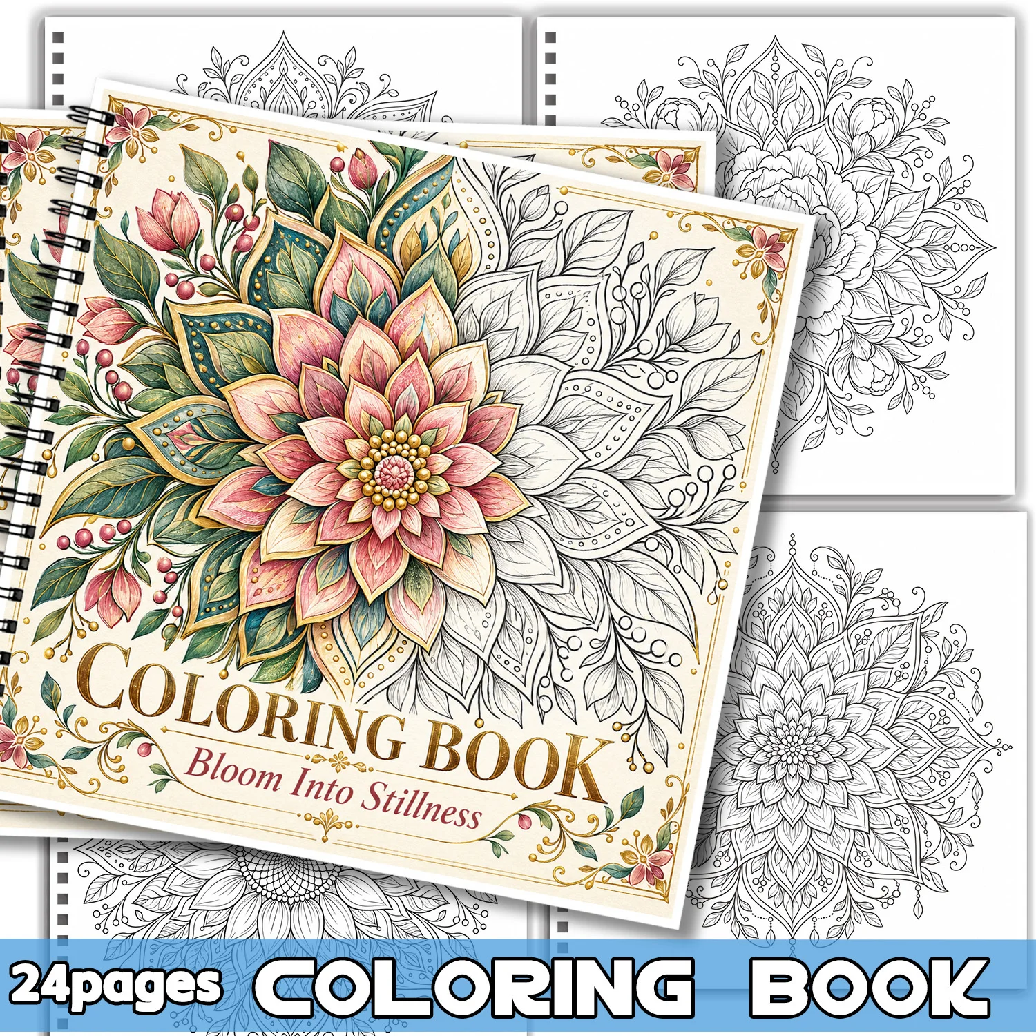 Spiral Binding Colouring Book Featuring Floral Mandala Designs For Adults And Teens, Showcasing Creativity And Relieving Stress