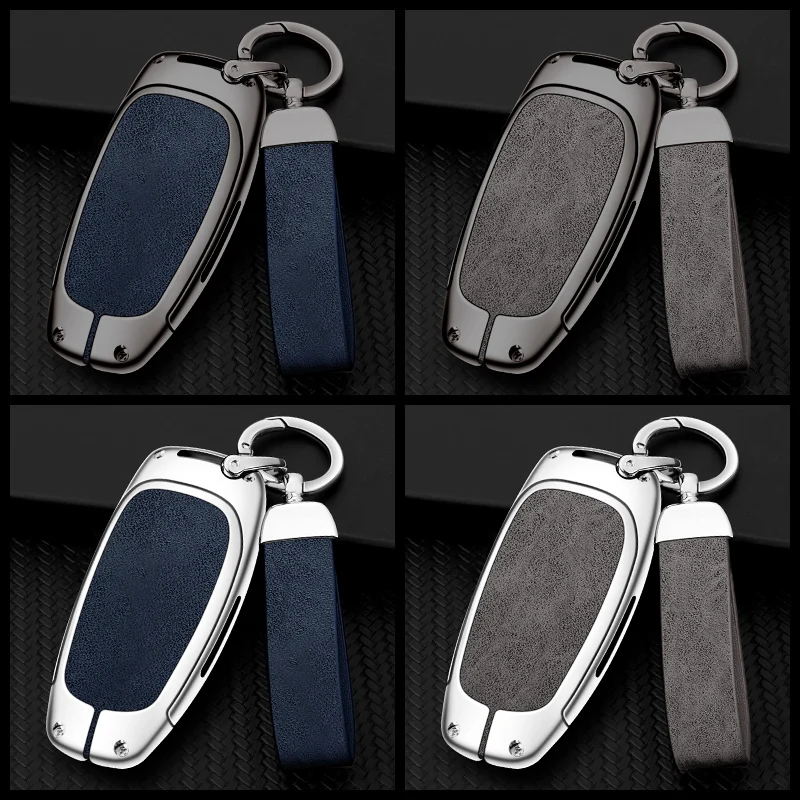 New Zinc Alloy Leather Car Remote Key Case Cover Protector Shell for Hyundai Tucson Solaris Sonata Hybrid NEXO NX4 Santafe dn8