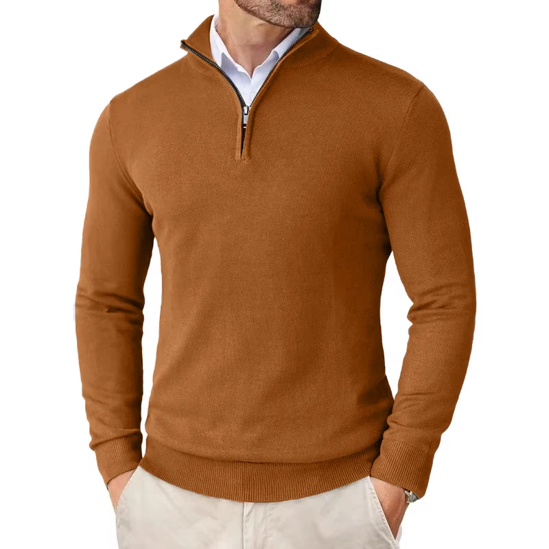 Herensweaters met kwartrits, slanke pasvorm, lichtgewicht trui, outdoor-tops met opstaande hals, halve coltrui, gebreid streetwear