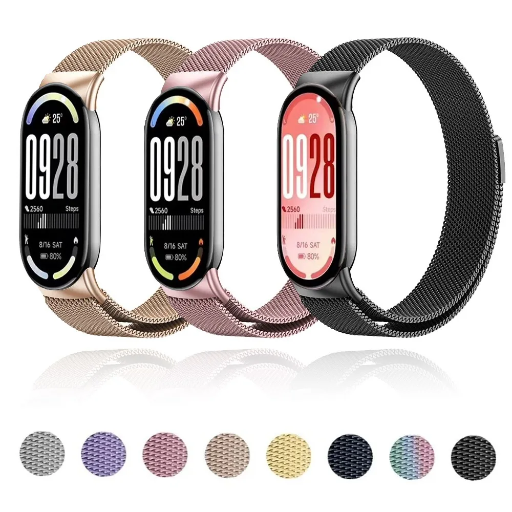 Metall-Milanese-Armband für Xiaomi Mi Band 10 9 8 Smartwatch, Edelstahl, bequemes Armband für Mi Band 10 9 Zubehörgürtel