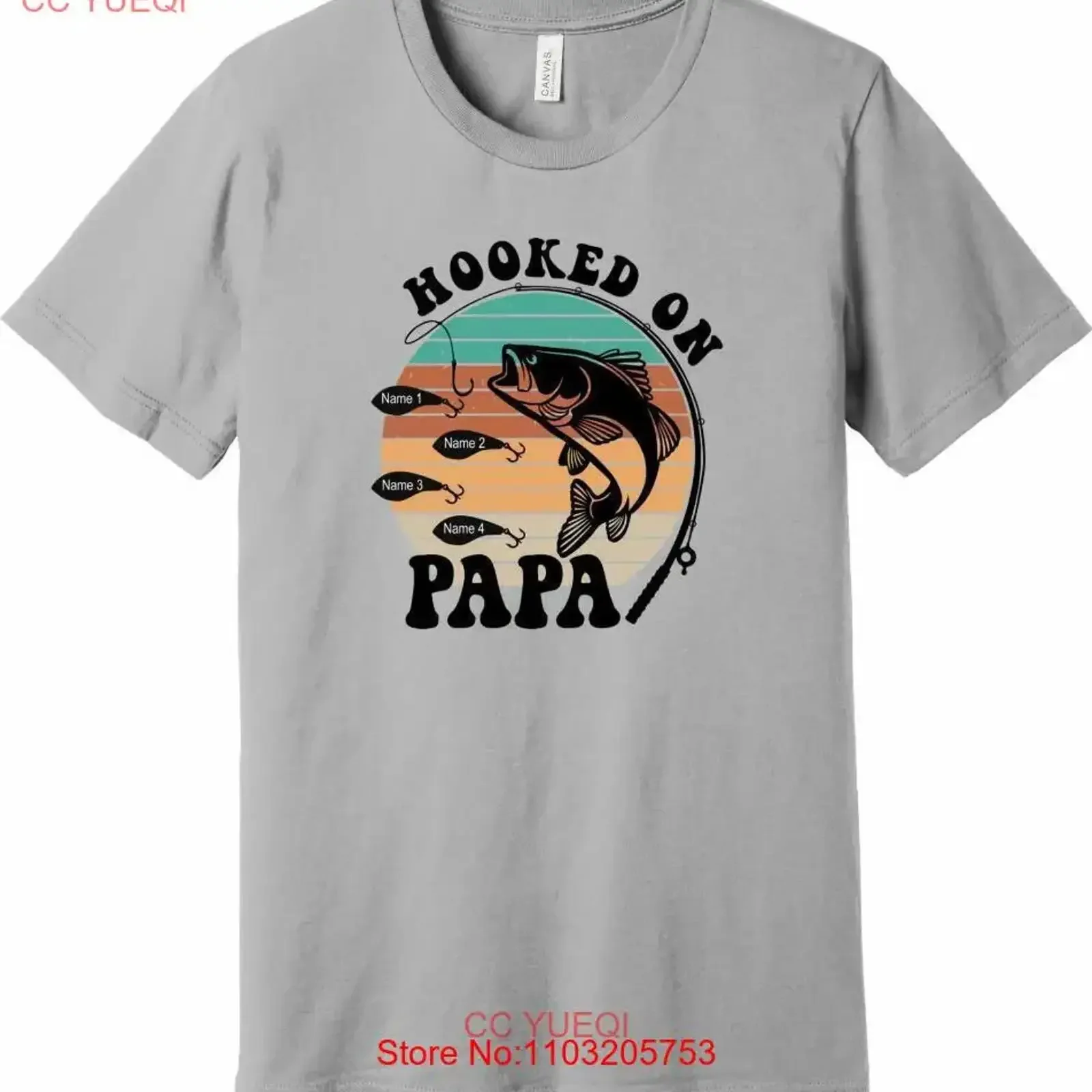 

Hooked on Papa Bass Fishing Gandkids Names Lure T Shirt Personalized vintage Washed Slightly Breathable Unisex
