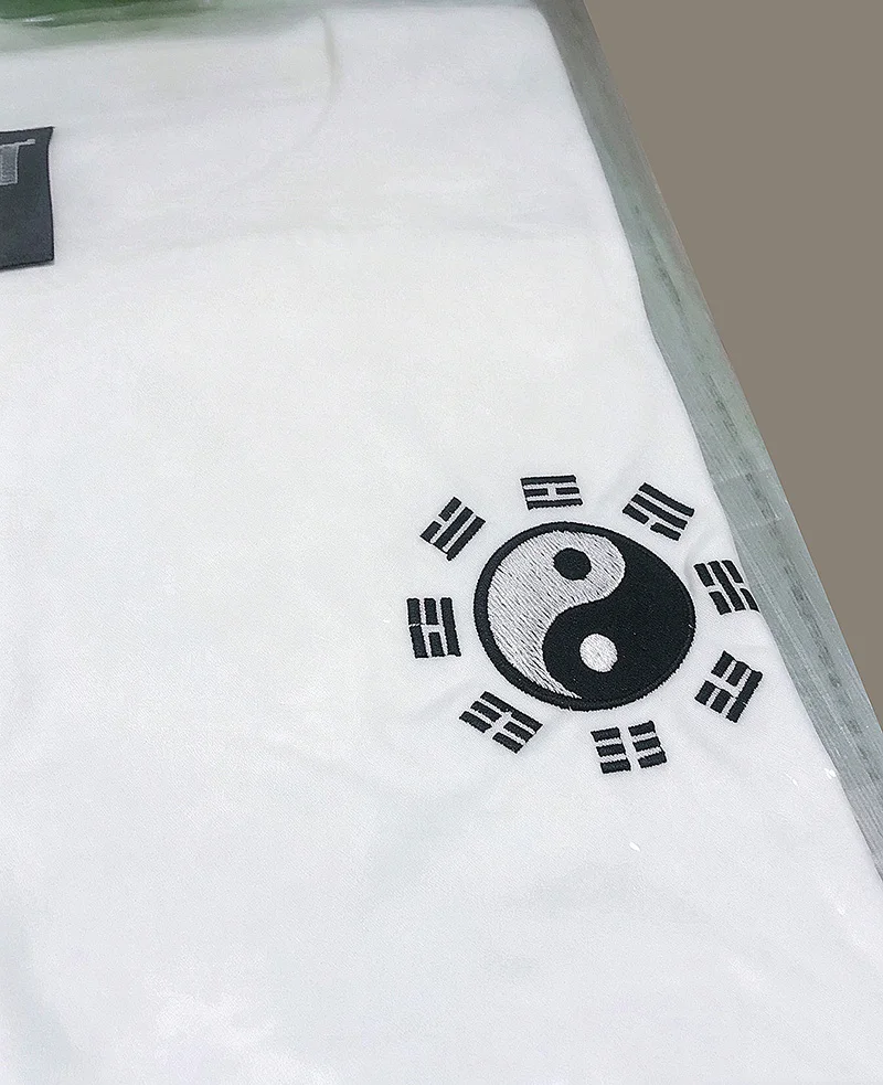 New Tai Chi Bagua Embroidered Short Sleeve Cotton T-Shirt High-end Lay Buddhist Top 2026 Summer Round Neck Chinese Style