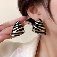 Vintage Zebra Pattern Earrings Fashion and Versatile Triangle Metal Drip Oil Women's Earrings
