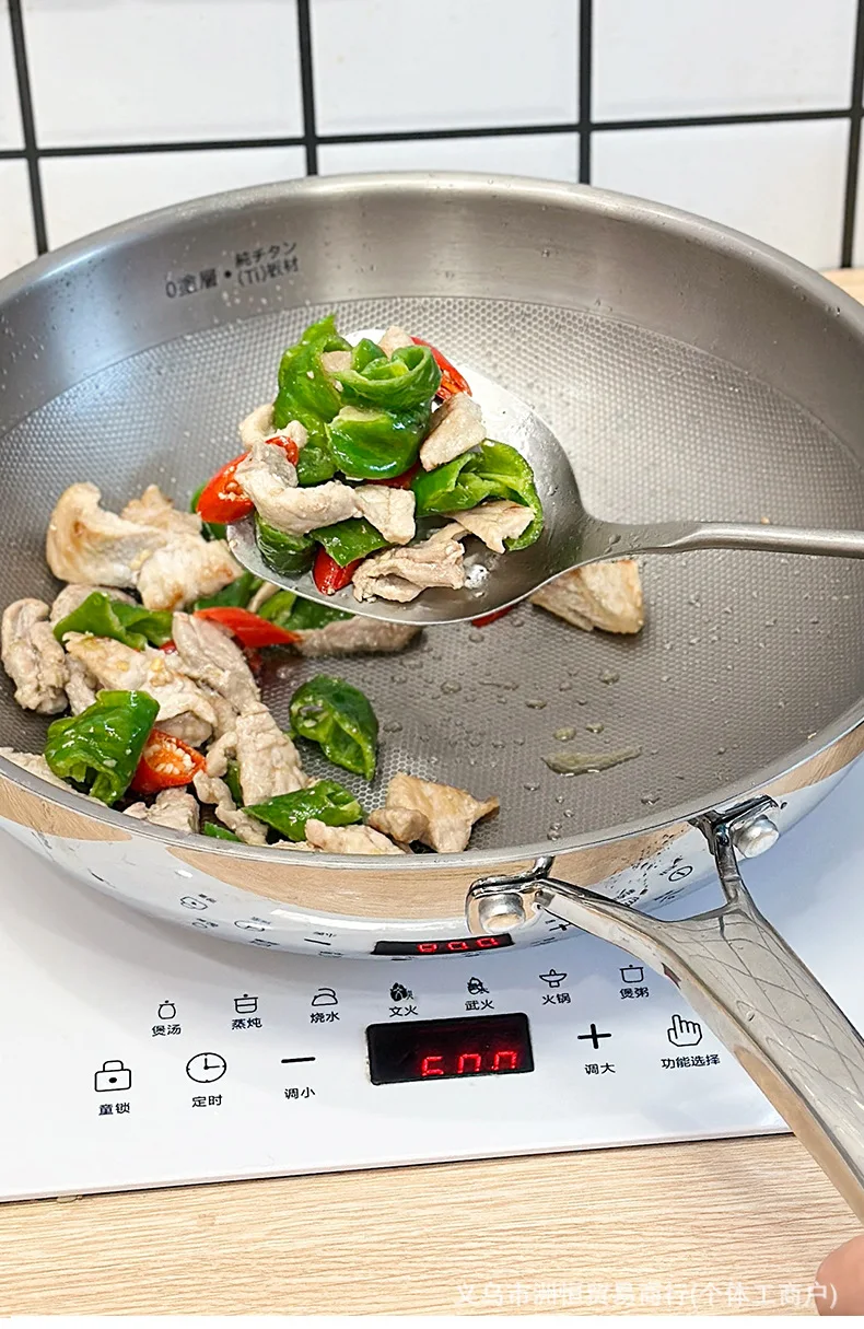 DSA Home Appliances 32CM Pure Titanium Wok Uncoated Non-stick Wok Induction Cooker Gas Household Titanium Alloy Wok 2