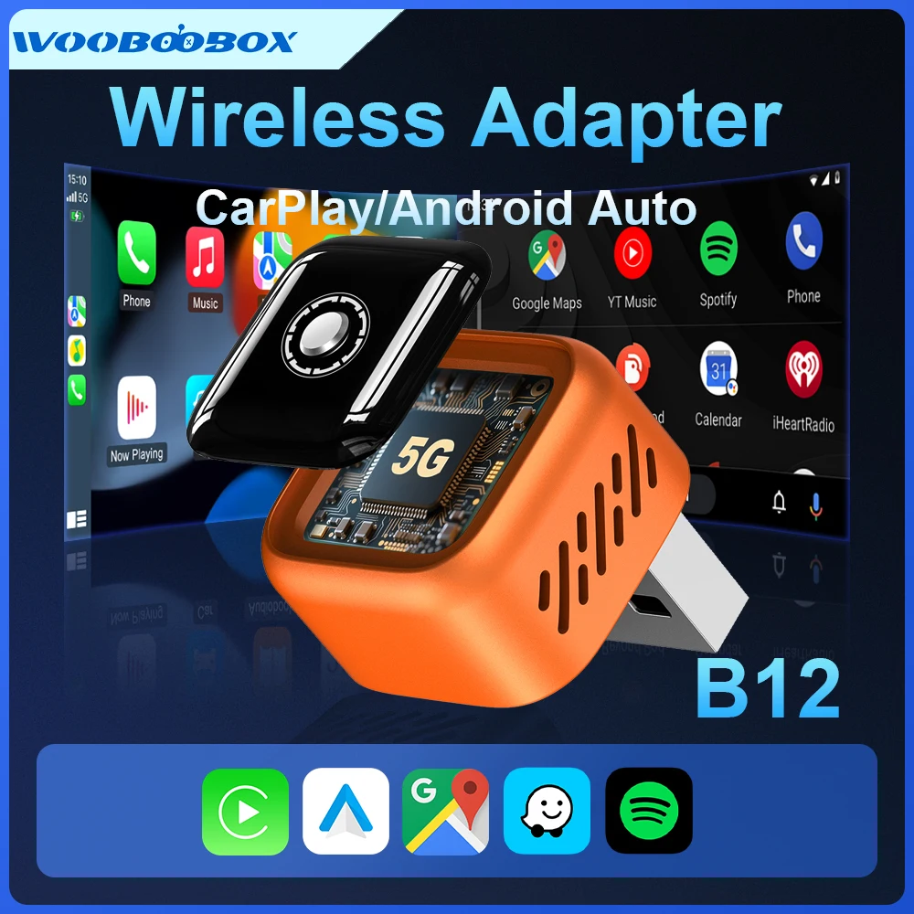 Wooboobox Wireless Android Auto CarPlay Play Adapter USB Plug Car AI Box WiFi Bluetooth For Mazda Button Toggle iPhone B5