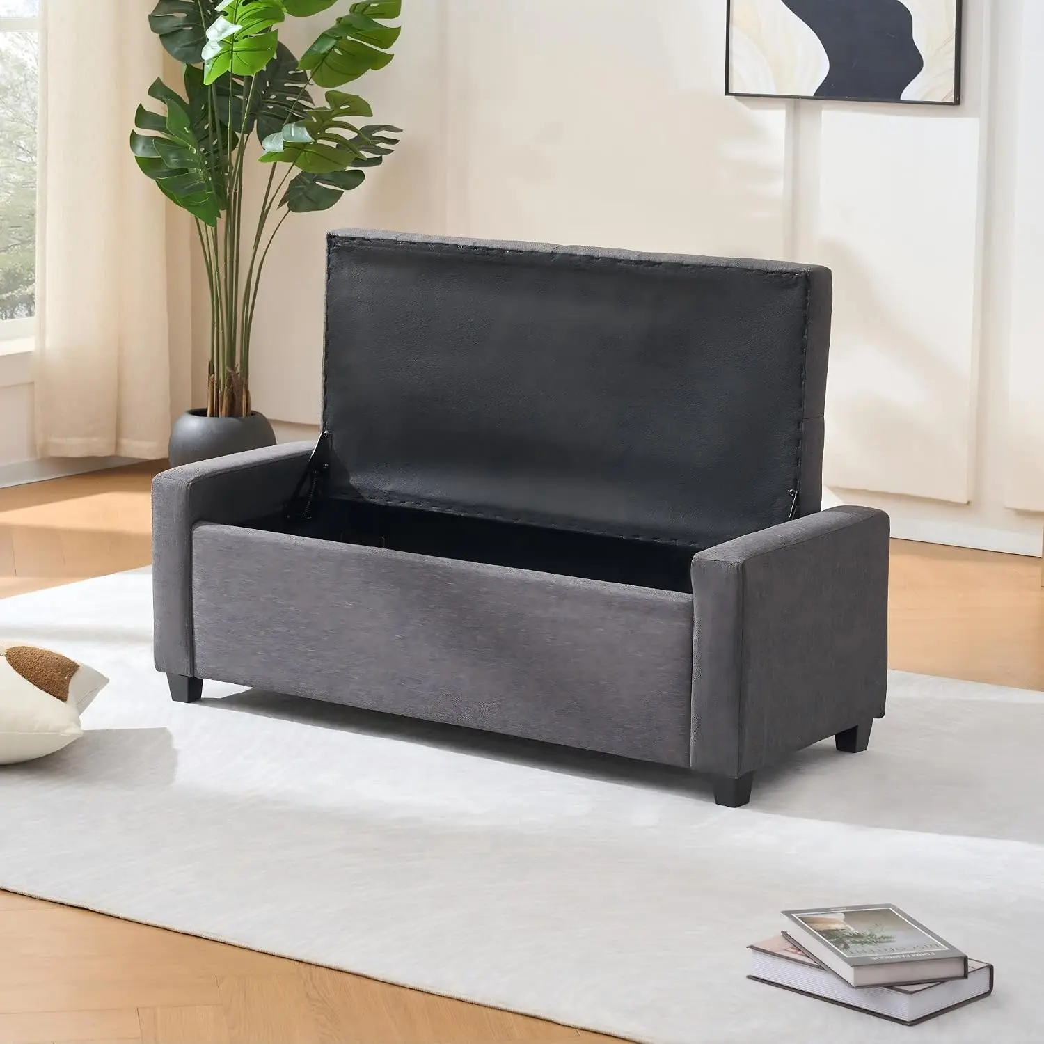 Contemporary Rectangular Storage Ottoman Bench Gray Lift Top Living Room 48 Inch, Customized