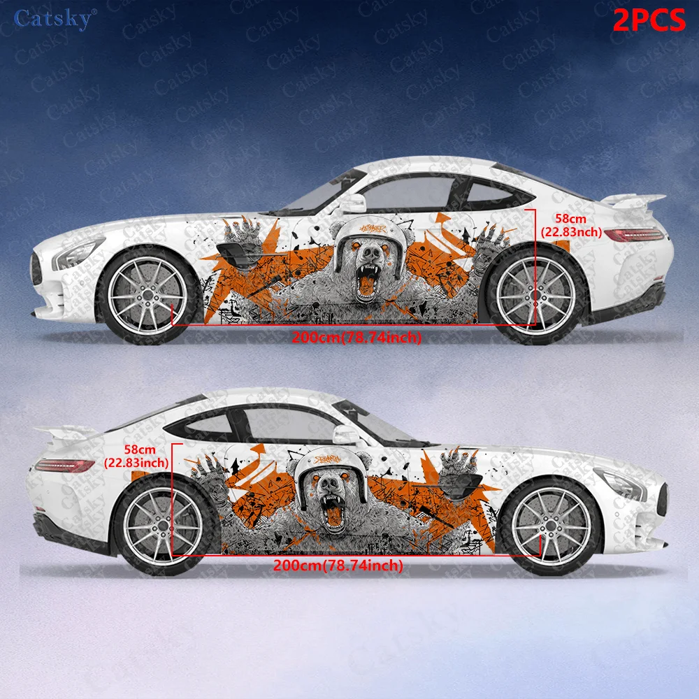 2pcs.Helmet Angry Bear Car Side Wraps, Self-Adhesive PVC Waterproof & Scratch-Resistant Stickers, Car Accessory Gift