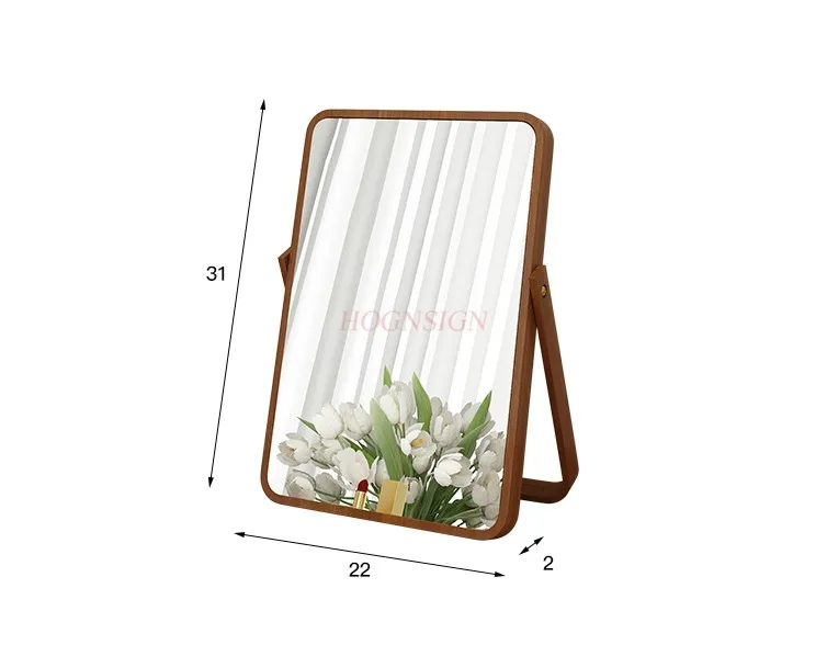 Simple solid wood makeup mirror desktop foldable vanity mirror portable desktop mirror