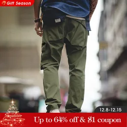 Maden 2023 Autumn Rhombus Cargo Pants Men's  Green Patch Pocket Trousers Uncle Fu 100% Cotton Casual Tactical Pants