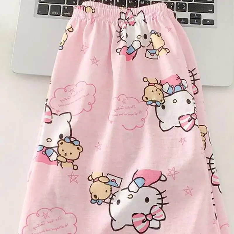 Hello Kitty Pink Pajama Shorts Anime Cartoon Sanrio Summer Home Pants Walking Pants Plus Size 80-300 Pounds Girls Gift