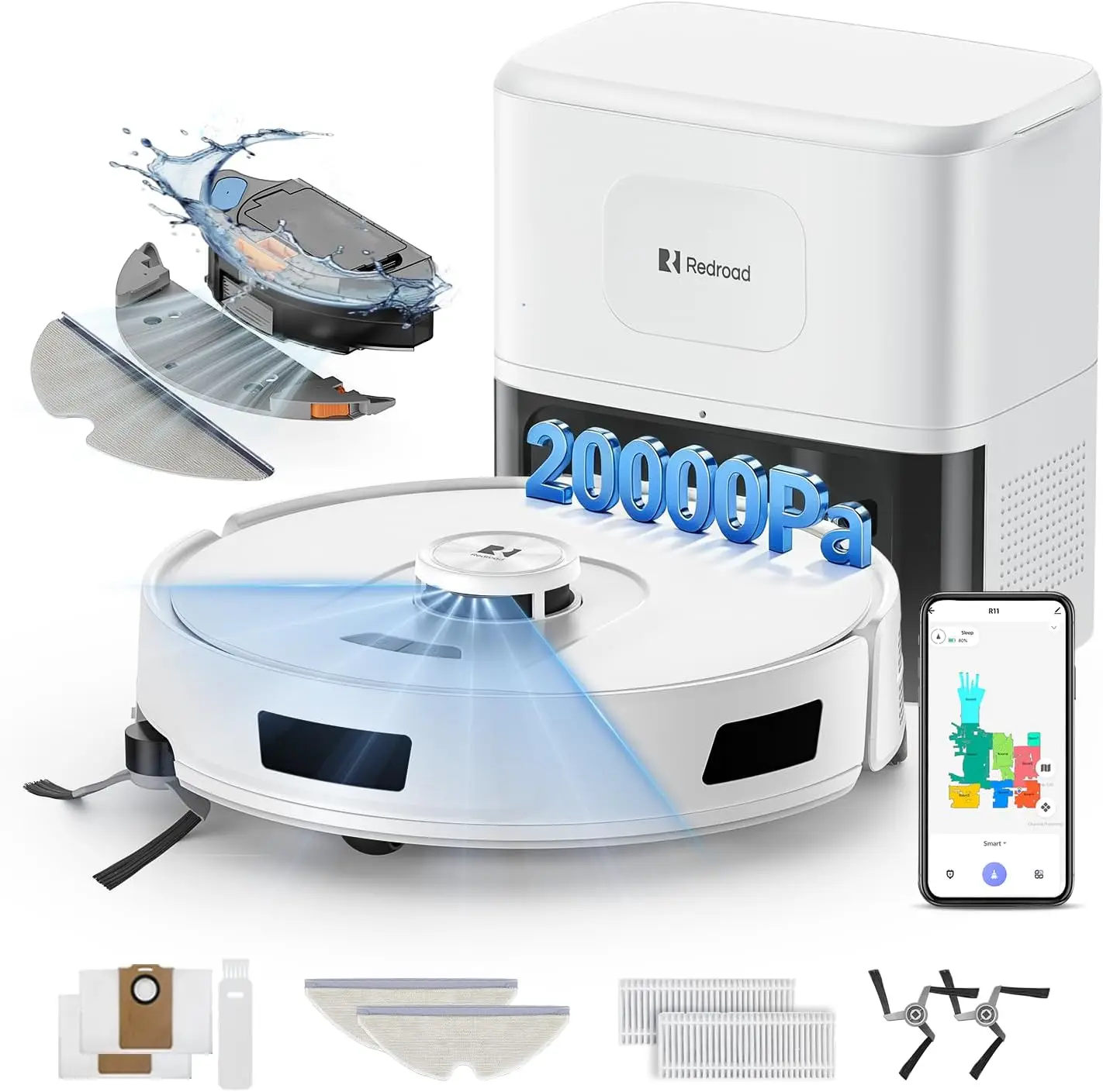 

20,000Pa Robot Vacuum & Mop with 90-Day Self-Emptying, Lidar Navigation, WiFi App Control for Pet Hair and Carpets