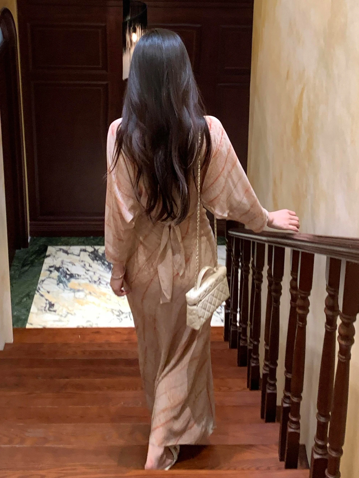 Ele rose v-ne dr femmes été taille haute a-ligne jupe longue doux Sle Polyester fibre support Version complète Sve