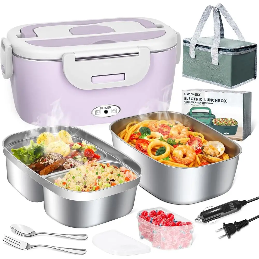 

Heated Lunch Box Electric Portable Food Warmer - 80W Fast Heating Food Heater for Adults Women, With Dual 1.5L SS Containers All