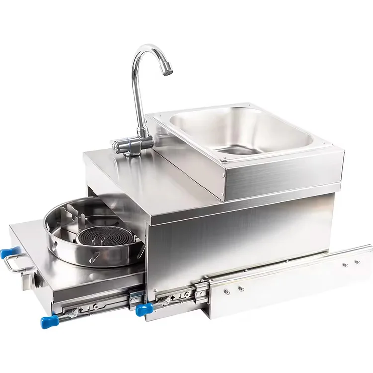 

Wipe-Clean зеркало из нержавеющей стали на заказ для кухни для автофургона, кемпинга, прицепа с раковиной, газовой горелкой, плитой для хранения и смесителем