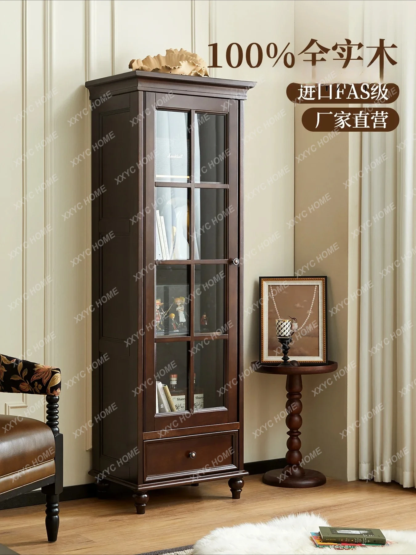 X  All Solid Wood Walnut Color Wall Integrated Glass Wine Cabinet 2025 New Living Room Home Display Storage Cabinet